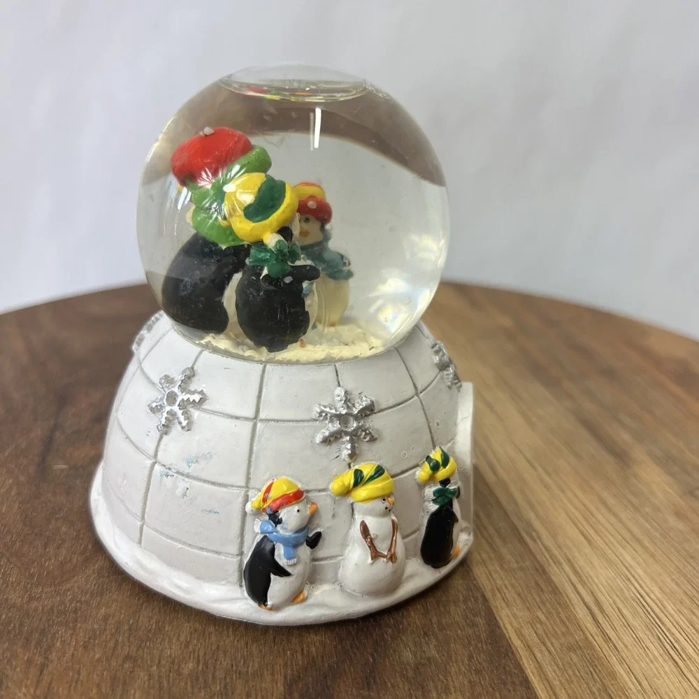 Vintage Debra Jordan Bryan Penguins And Igloo Snow Globe 3.5